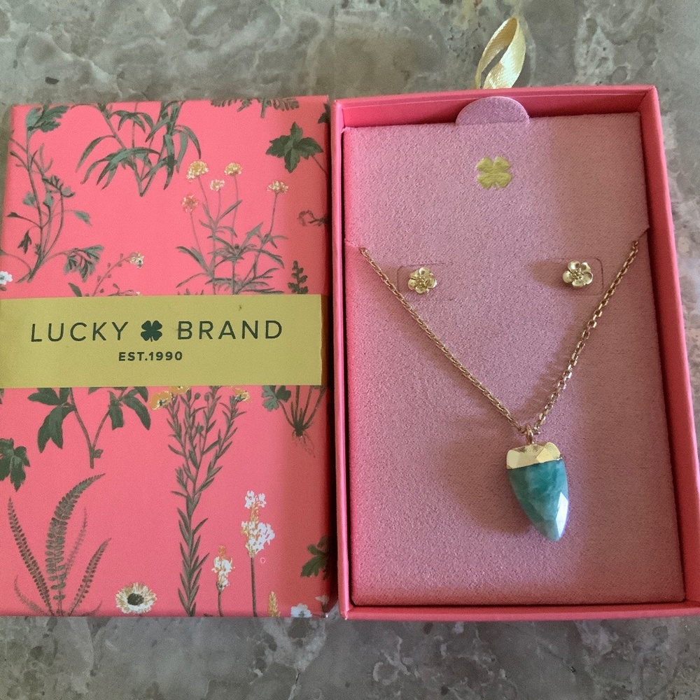 NIB LUCKY BRAND green stone necklace & earrings